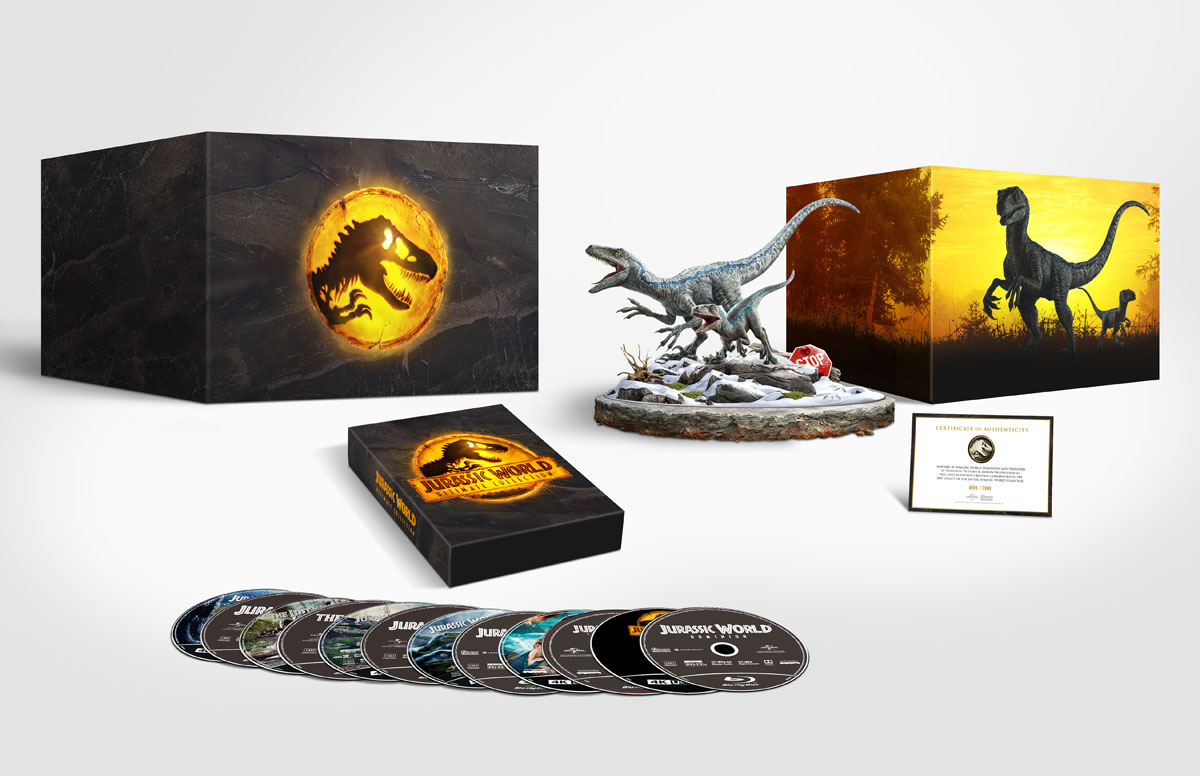 Jurassic World Ultimate Collection Premium Gift Set (Includes Limited Edition Velociraptor Statue) -    - Adventure Movies On 4K Ultra HD Blu-ray - Mo